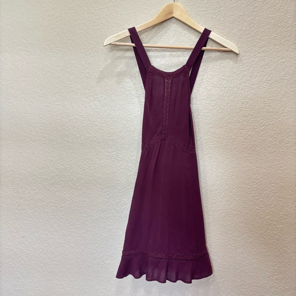 Free People Cross Back Mini Dress Lace Burgundy Whimsigoth Cottage Prairie Small